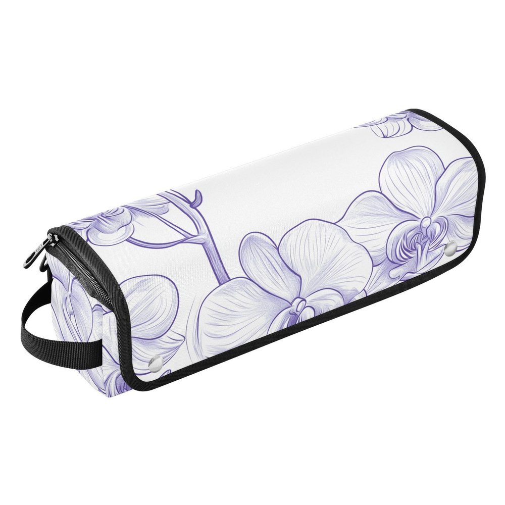 2-in-1 Hair Tool Organizer with Heat-Resistant Padded Carrying Bag, Waterproof Organizer for Flat Irons and Curling Irons, Natural Orchid, White