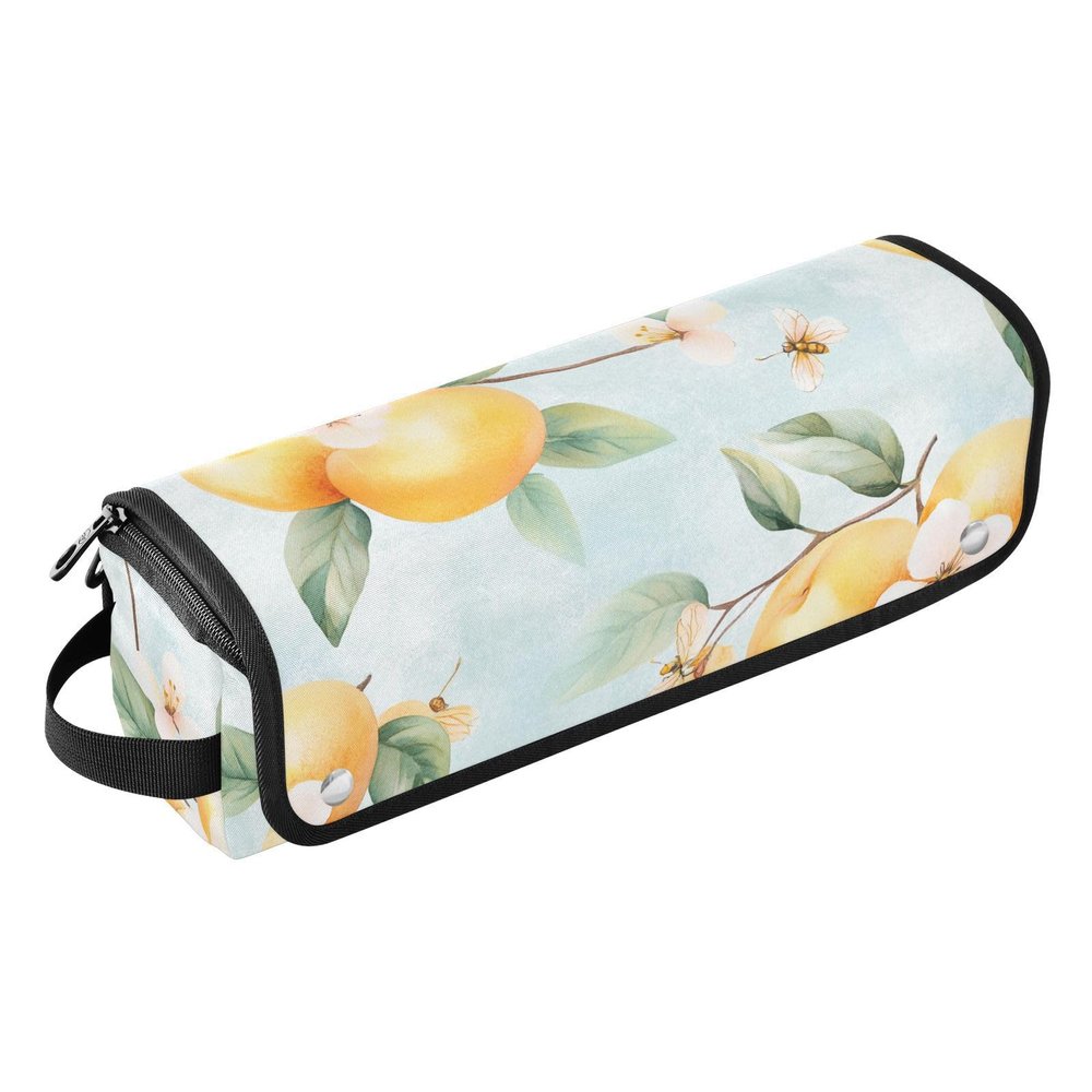 Hair Tool Travel Bag with Removable Heat-Resistant Mat, Large Flat Iron Case, Cute Apricot Fruit, Silver