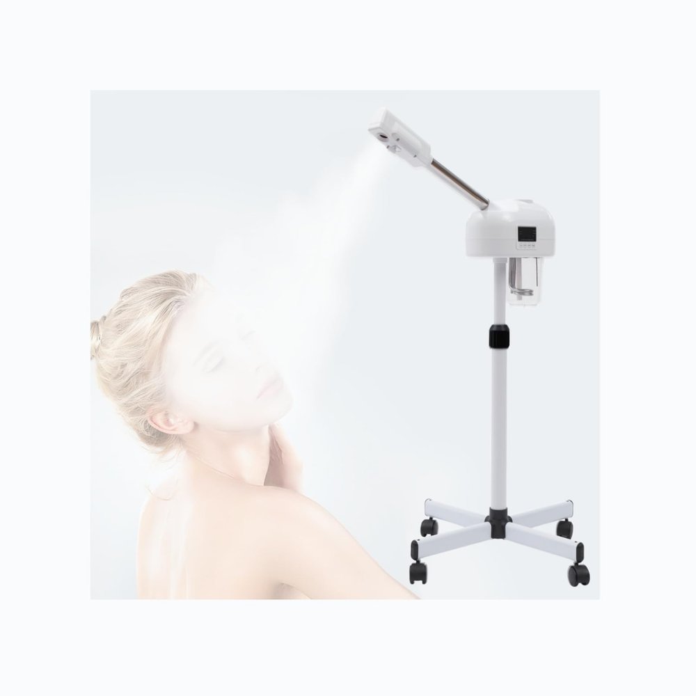 Vertical Facial Steamer Facial Sauna, 750W Professional Ozone Function with Rotating Arm and 600ml Tank, Hot/Cold Steam Mode and LCD Display for Salon/Home Spa, White