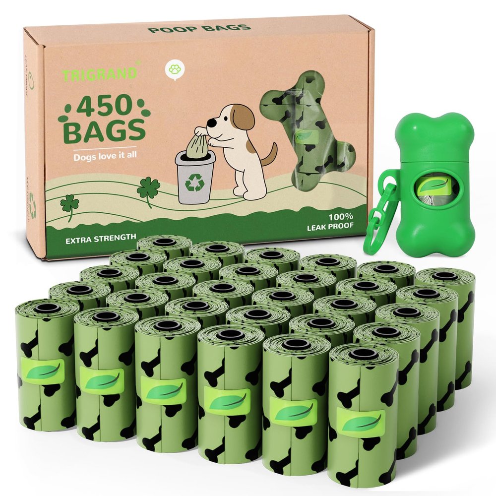 Dog Waste Bags, 450 Count - 30 Rolls (15 Bags per Roll), Extra Thick, Biodegradable Dog Poop Bags with Dispenser for Outdoor Walks