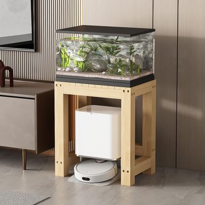 FORRTY Solid Wood Aquarium Stand, Brown/Natural Wood