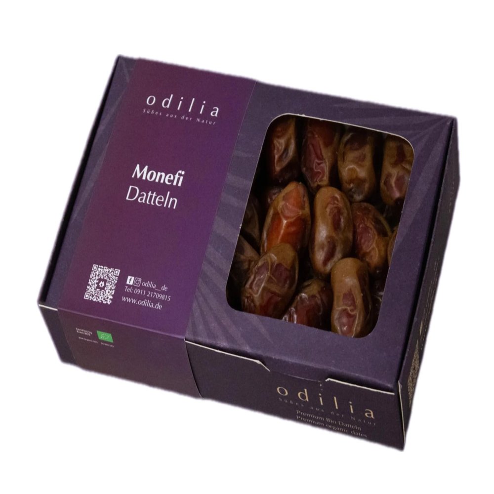 Odilia Organic Monefi Dates | Vegan & Gluten-Free Snack | No Refined Sugar | Sweetened with Dates | Made in Germany 750 g