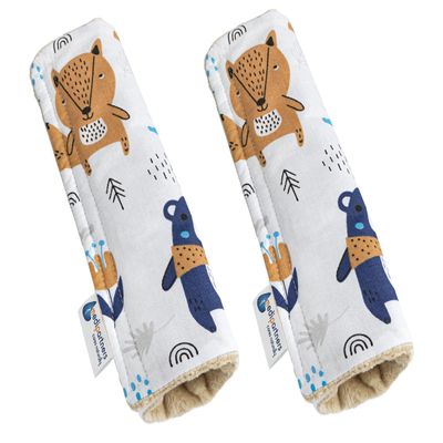 Medi Partners Kids Car Seat Belt Pads, 2-Pack, 17 x 22 cm, Boho Animals with Beige Minky