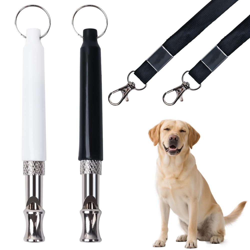 INSPUTOL Adjustable Dog Whistles 2-Pack with Lanyard (White + Black)