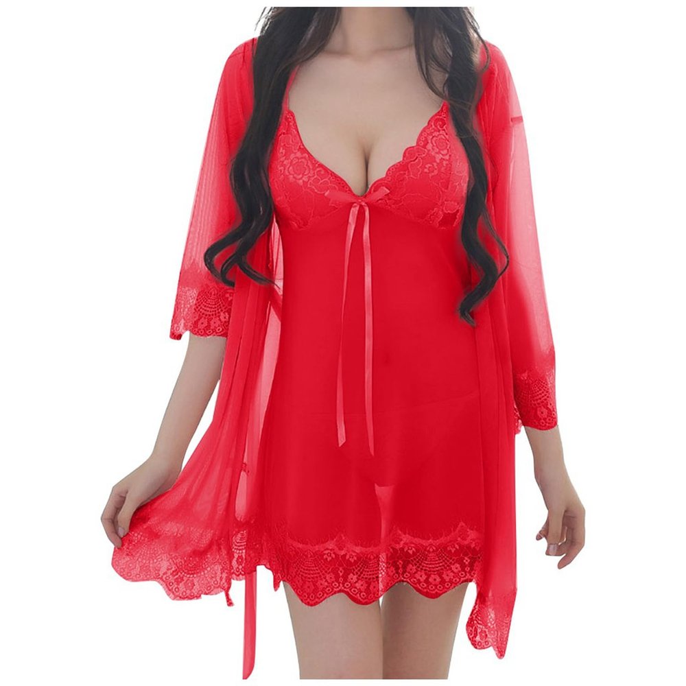 Women's Lace Babydoll Robe with G-String