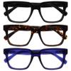 OPULIZE ERA Blue Light Filter Reading Glasses for Women & Men, Anti-Reflective, Glare-Free, 3-Pack, UV400, Large Rectangular Frame, Black/Brown/Blue, +1.00 view 1