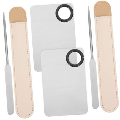 Stainless Steel Makeup Mixing Palette Set with Spatulas, Set of 2