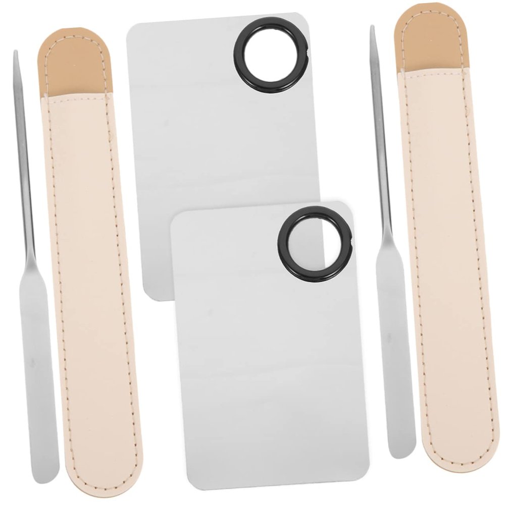 Stainless Steel Makeup Mixing Palette Set with Spatulas, Set of 2