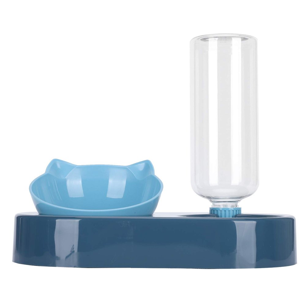 Greensen Double Cat Bowls with Automatic Water Dispenser, 500 mL, Blue
