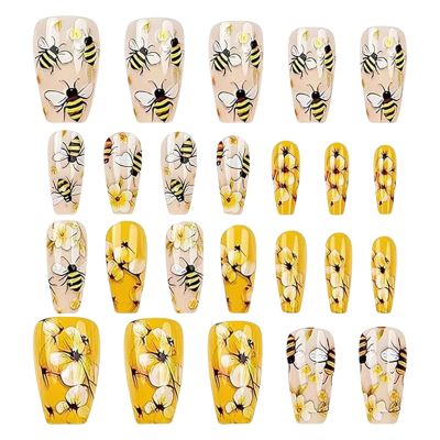 Cute Nails Press-On Nails for Girls, 24-Piece Bee & Flower Set