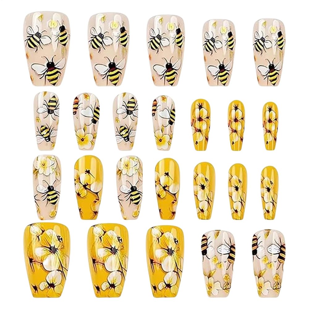 Cute Nails Press-On Nails for Girls, 24-Piece Bee & Flower Set