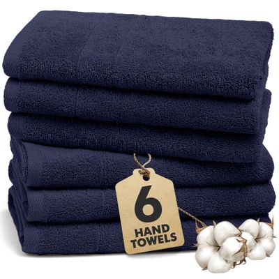 Bathroom Towels, 100% Cotton, Soft and Absorbent, 6-Pack, 50 x 85 cm, Navy Blue