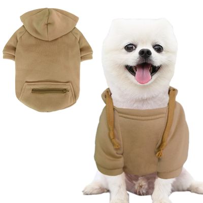 Jecikelon Small-Dog Cold-Weather Hoodie Coat with Pocket, Khaki, XX-Small