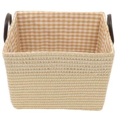 POPETPOP Woven Storage Basket, Medium, PP, Beige, 30 x 23 x 29 cm