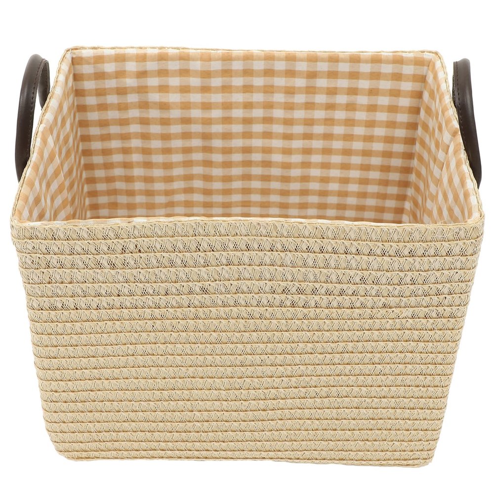POPETPOP Woven Storage Basket, Medium, PP, Beige, 30 x 23 x 29 cm