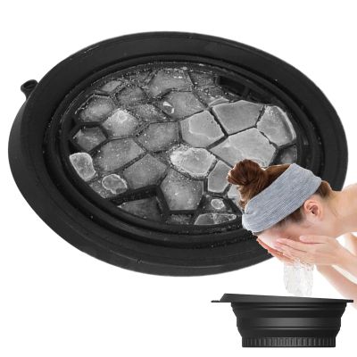 Zqkimzi Face Ice Bath Bowl, Reusable Foldable Silicone Basin with Built-In Ice Cube Tray, Facial Roller Skincare Spa Tool, Portable Face Wash Sink for Kitchen or Home, 26 x 23 x 10 cm