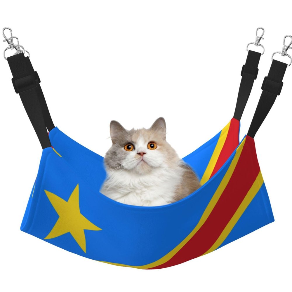 HMBGFW Flag of the Congo Reversible Cat Hanging Hammock, Soft Breathable Double-Sided Pet Cage Bed for Small Dogs and Rabbits