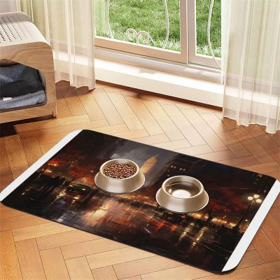 Streets in the Rain Waterproof, Non-Slip Pet Feeding Mat