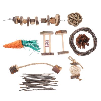 INOOMP Natural Chew Toy Set for Hamsters, Rabbits, and Guinea Pigs, Low Odor, for Cage Decoration and Dental Care