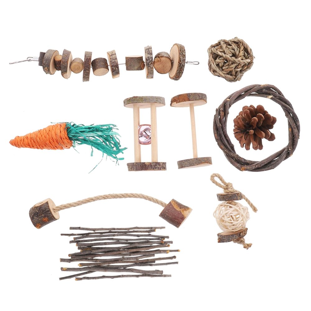 INOOMP Natural Chew Toy Set for Hamsters, Rabbits, and Guinea Pigs, Low Odor, for Cage Decoration and Dental Care