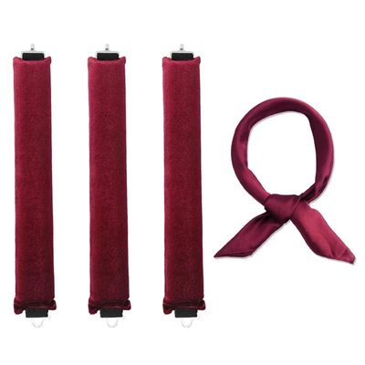 4-Piece Heatless Velvet Hair Curler Set for Overnight Blowout Styling (3 Wine with Scarf)