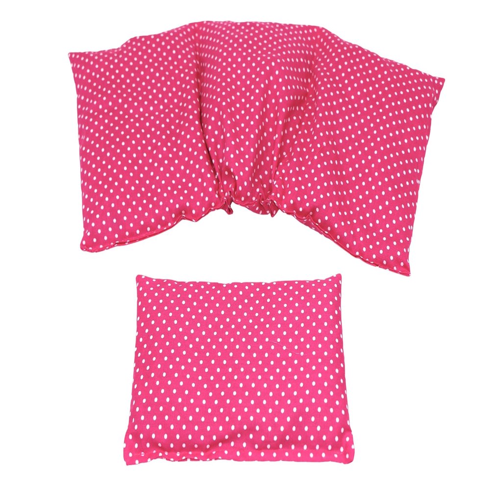 KLEINE PUNKTE 2-Piece Cherry Pit Pillow Set, 3-Chamber + Small 36 x 18 cm Grain Heat/Cold Pack, Microwave + Oven, Pink Small Dots, Rapeseed