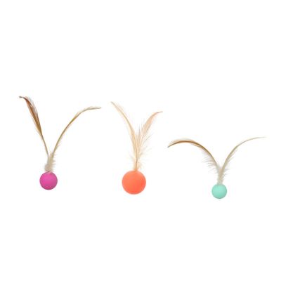 ibasenice 3-Piece Bouncing Feather Ball Toy Set for Cats