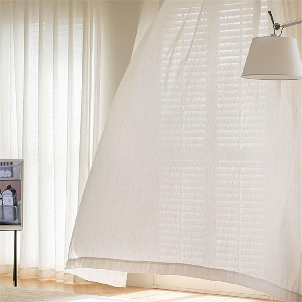 Homxi Semi-Blackout Curtains for Kids' Room, 2 Panels, Beige White, 132 x 115 cm