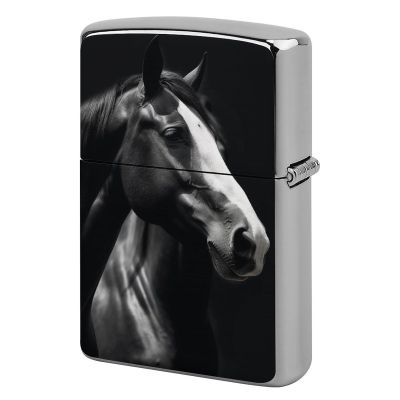 Black and White Horses Lighter Case, Heavy-Duty Metal Protective Cover