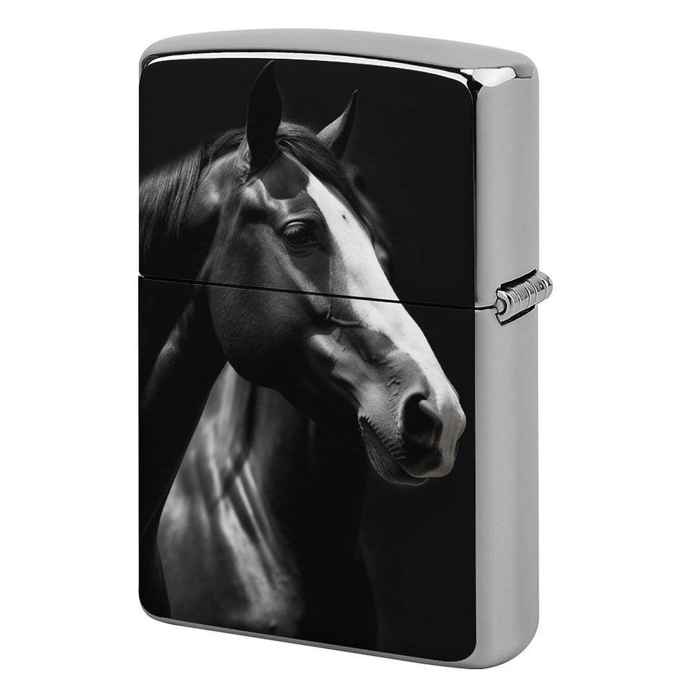 Black and White Horses Lighter Case, Heavy-Duty Metal Protective Cover