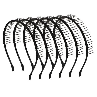 6-Pack Black Comb Headbands with Steel and Silk Teeth