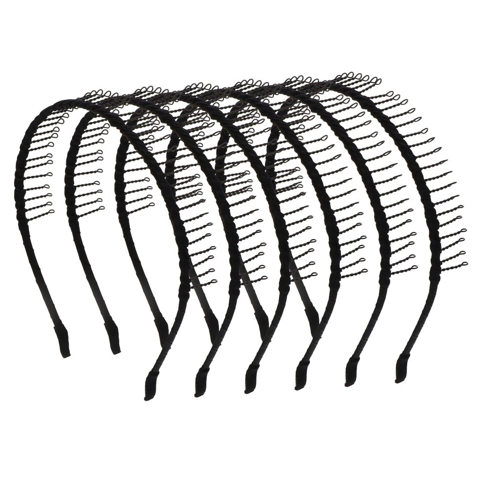 6-Pack Black Comb Headbands with Steel and Silk Teeth