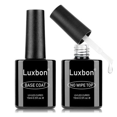 Luxbon 2-Piece 15 mL No-Wipe Gel Top Coat and Base Coat Set