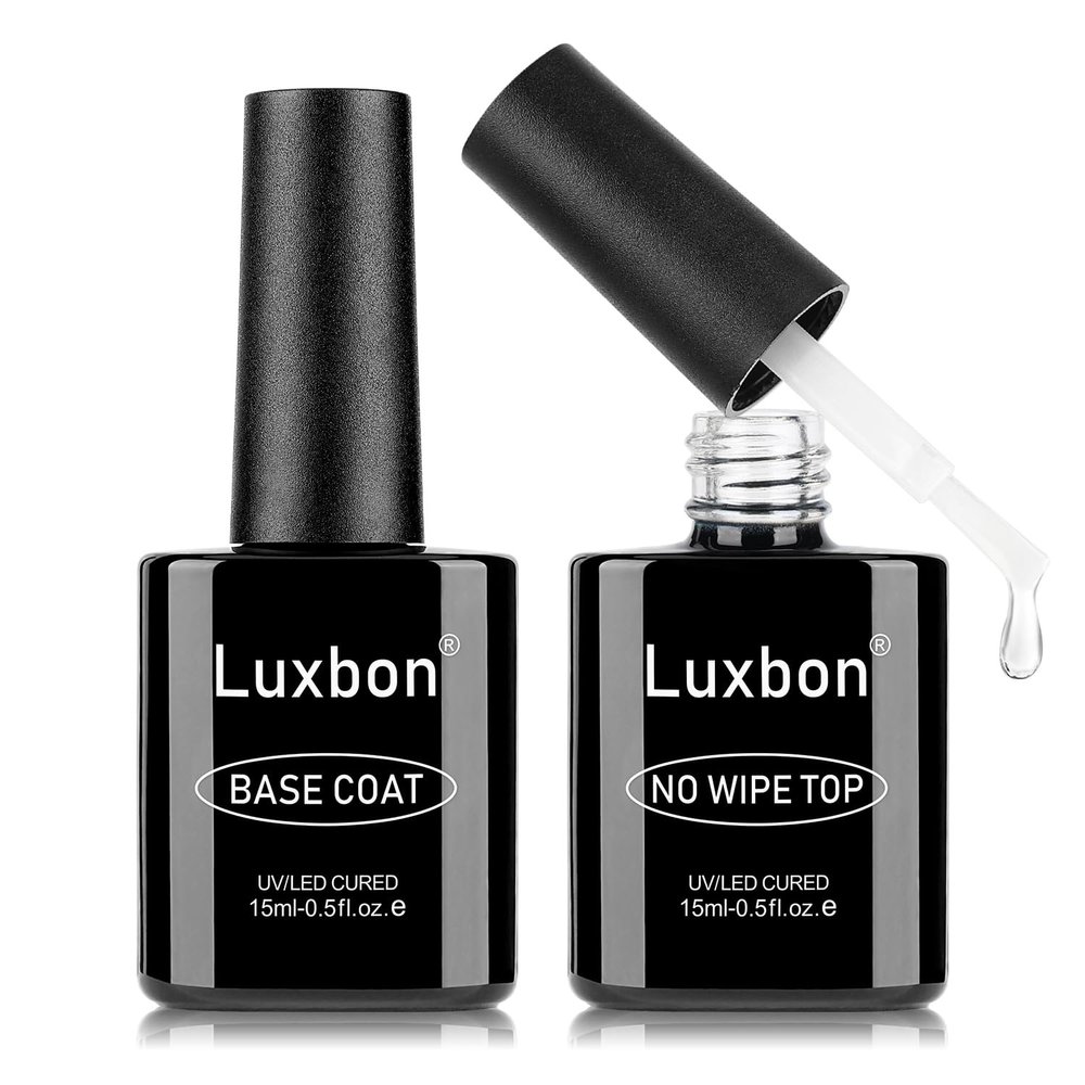 Luxbon 2-Piece 15 mL No-Wipe Gel Top Coat and Base Coat Set