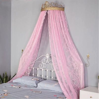 Princess Bed Canopy with Gold Metal Crown and Mosquito Net