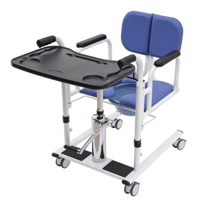 Hydraulic Patient Transfer Lift Chair for Bed, Toilet and Shower, 330.7 lb Capacity, 180° Opening Seat, 16.14–25.6 in Height, Blue/White/Black