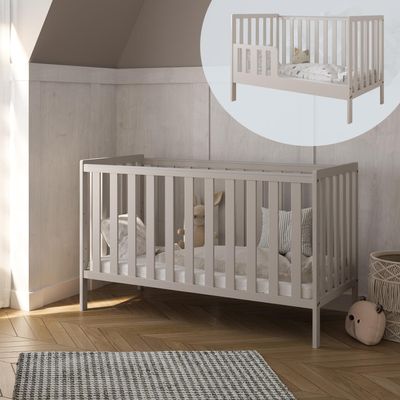 zee Bambi 2-in-1 Baby Crib, 3-Level Adjustable, 2 Removable Slats, with Guardrail, 60 x 120 x 86 cm, Cashmere
