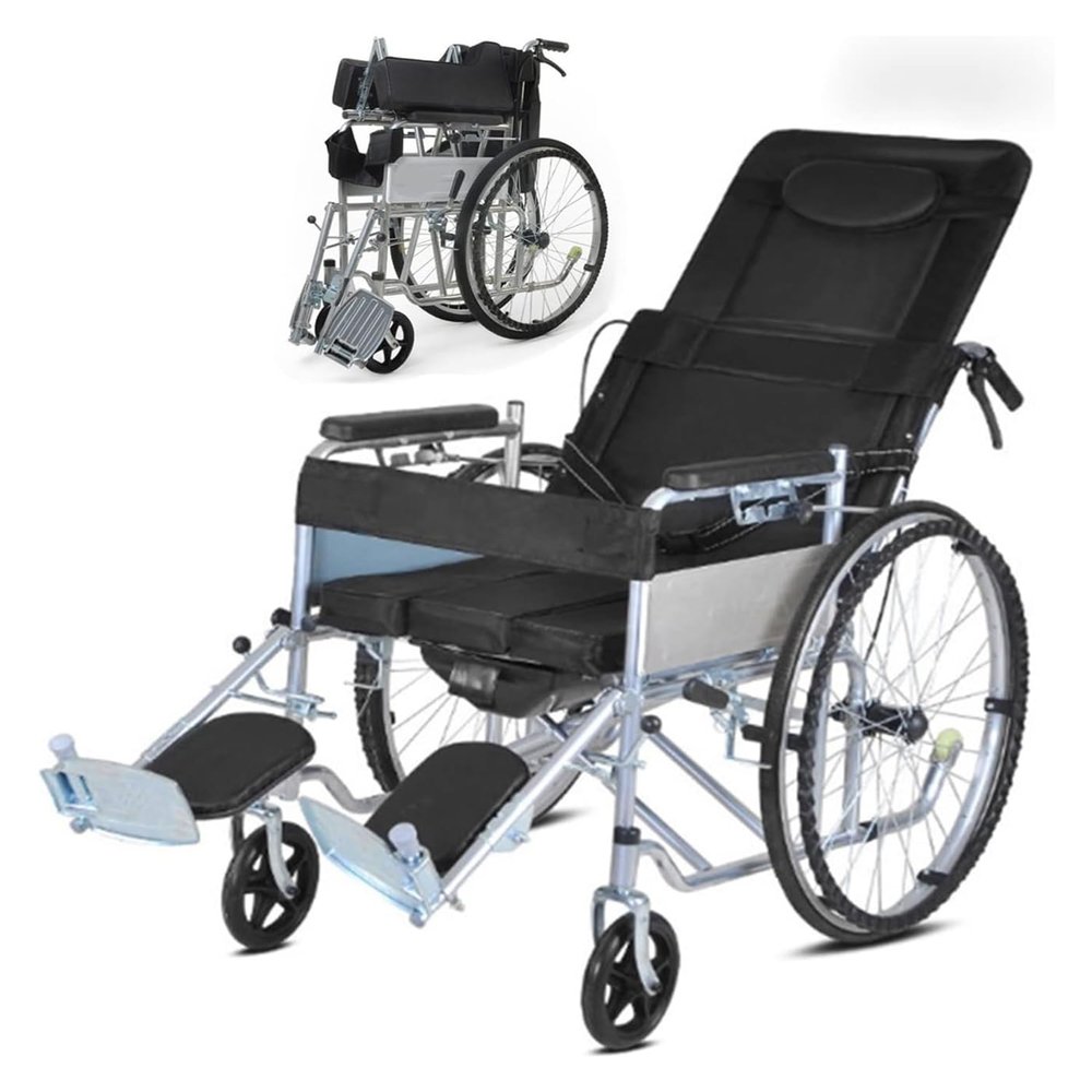 ZCXMNL Foldable Lightweight Wheelchair, 21 lb, with Padded Armrests, Hand Brakes and Footrests