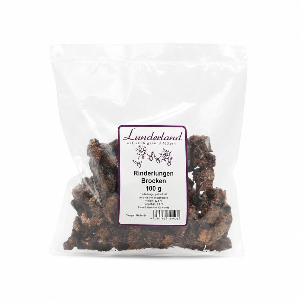 Lunderland Beef Lung Bites | 100 g | Single-Ingredient Dog Treats | Small Pieces approx. 1-2 cm