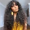 HYEFDWS Kinky Curly Human Hair Wig with Bangs, 35.6–101.6 cm view 3