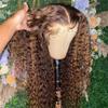 HYEFDWS Lace Water Deep Wave Frontal Wig, Highlight Honey Brown, Glueless Curly Human Hair, 13x6 Lace, 36 Inches, #150% view 2