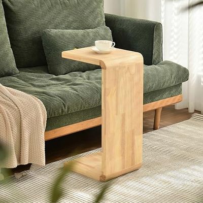 Small C-Shaped Narrow Side Table, 24 x 27 Inches, Accent Table for Living Room, Square Portable Wooden Desk/Plant Stand, French Accent, Multifunctional