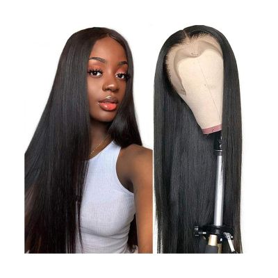 HYEFDWS Straight Human Hair Lace Front Wig, HD Transparent Lace, 14–40 in, Pre-Plucked Closure