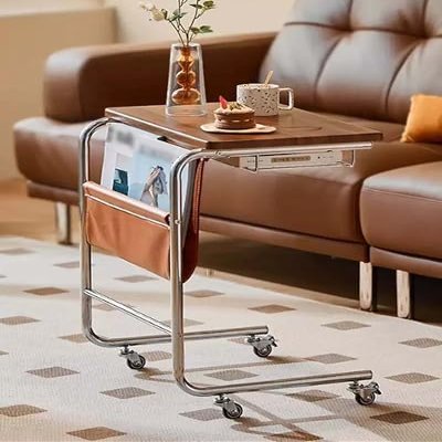 C-Shaped Bedside Table with Wheels