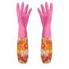 JCXIOC Floral Rubber Velvet Cleaning Gloves, Long, Non-Slip, Rose Red view 1