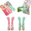 JCXIOC Floral Rubber Velvet Cleaning Gloves, Long, Non-Slip, Rose Red view 2