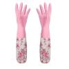 JCXIOC Floral Rubber Velvet Cleaning Gloves, Long, Non-Slip, Rose Red view 4