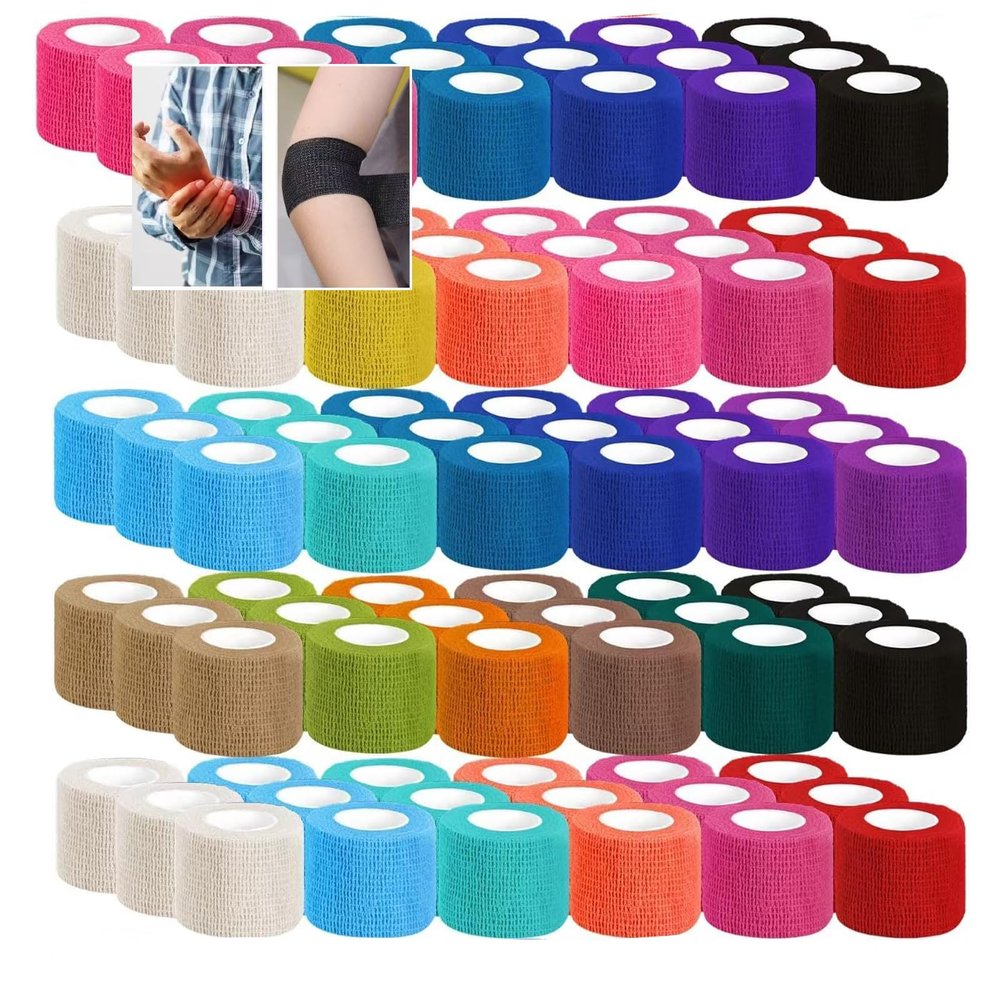 90 Self-Adhesive Bandage Wraps, 2 in x 4.5 m/5 yd, 18 Colors