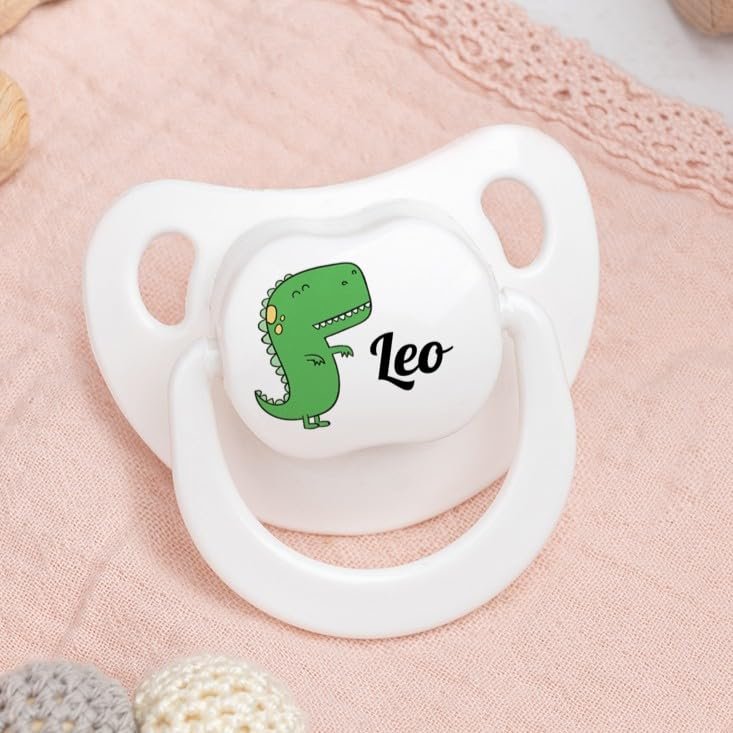 Wanapix | Personalized Baby Pacifier | Silicone Nipple for Newborns | 0–6 Months | Anatomical, BPA- and Phthalate-Free | Dino