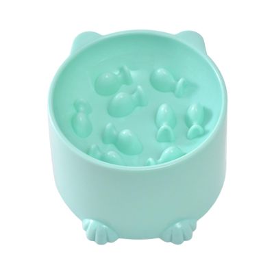 Elevated Cat Bowl with Slow Feeding (Green, 12.5x8.5cm)